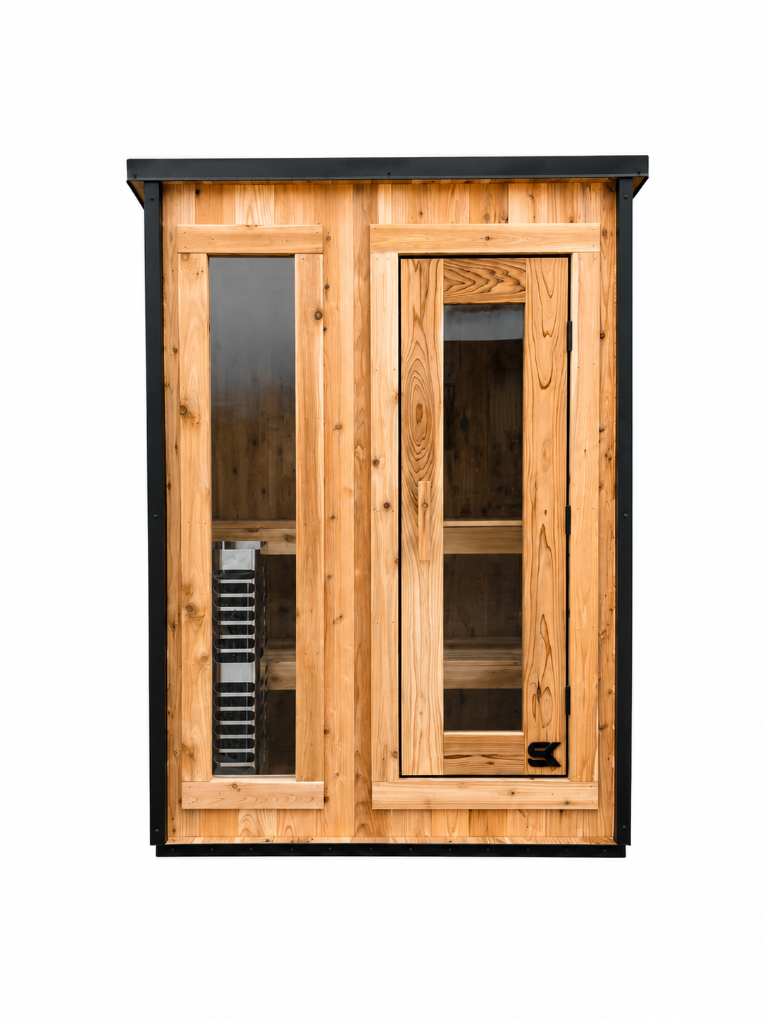 Front elevation of The Ridge showing the full-length window alongside the cedar door